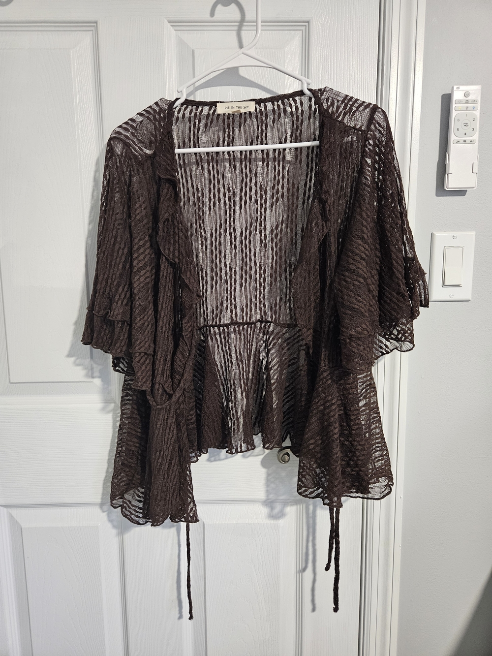 Brown Sheer Ruffle Open-Front Blouse - Unknown Brand